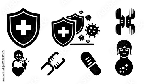 Immunity Shield Glyph Icon Set Black Vector Collection