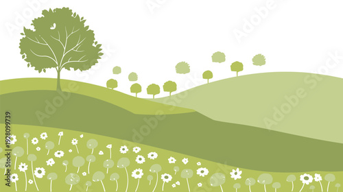 Flat landscape tree with simple canopy in light green, minimalist vector illustration of isolated tree on white background, clean nature and environment design for parks, gardens, and ecological conce