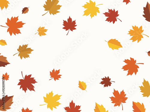 Falling autumn leaves of various colors scattered across a white background