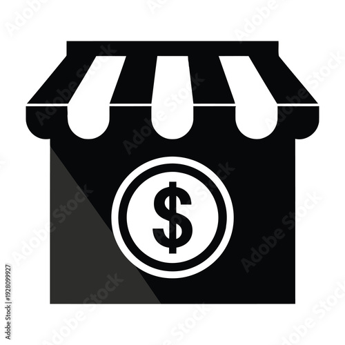 Black and white shopping bag icon with dollar sign for ecommerce
