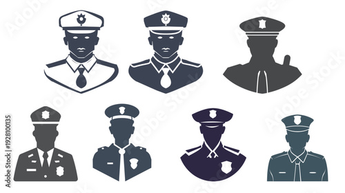 Flat patrol officer glyph icon in solid stencil vector, minimalist law enforcement character illustration with clean lines isolated on white background, simple police symbol for security, safety