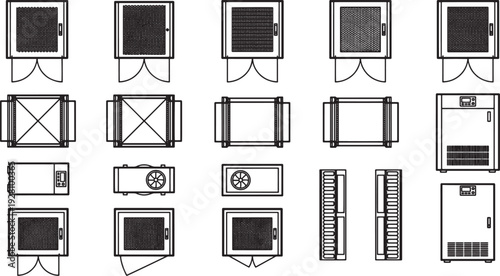 Overhead schematic drawings of different architectural and mechanical elements, presenting a clear and concise blueprint for building components.