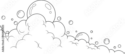Abstract background with soap bubbles foam and suds cartoon vector illustration in line style