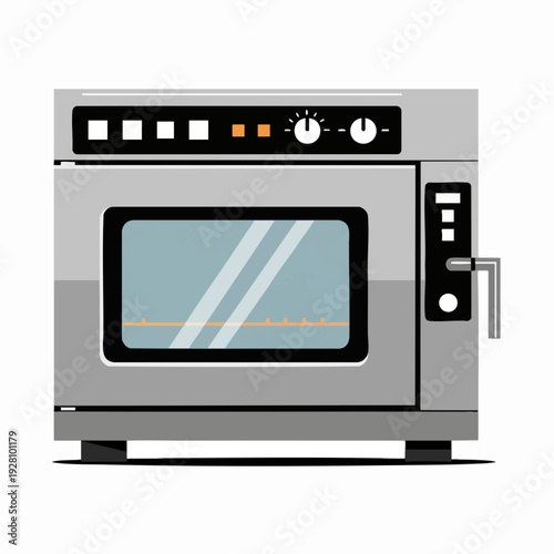 Commercial kitchen convection oven illustration for baking; vector image of restaurant catering appliance for foodservice industry grey color