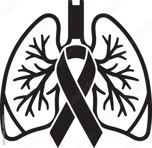 Lung cancer awareness symbol with a black ribbon