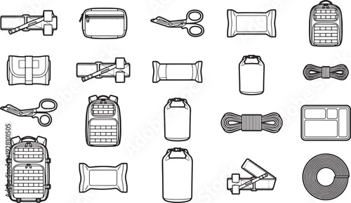 A comprehensive collection of essential survival gear, presented in a clean and organized manner, ready for adventure and preparedness.