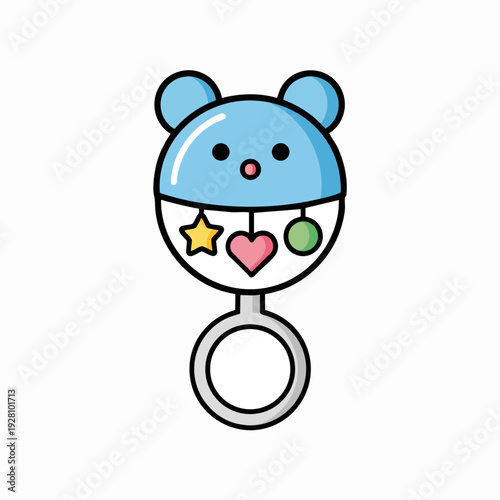 Cute blue bear rattle toy with hanging star heart and ball baby shower gift for newborns fun baby playtime accessory design element
