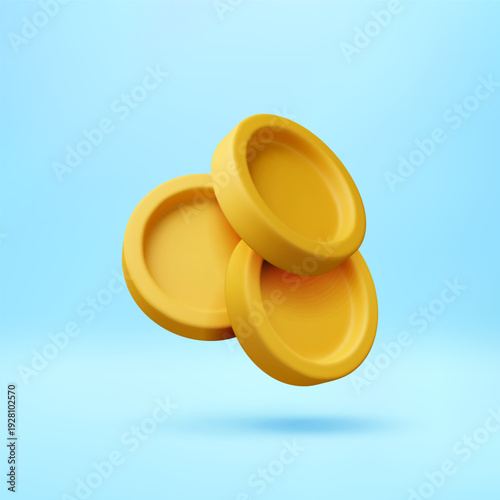 3D Three gold coin floating in air. Money finance currency payment business. 3d vector illustration for investment wealth trade credit. Vector illustration