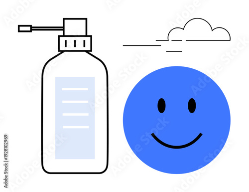 Hygiene concept. Hygiene ed with liquid soap dispenser promoting cleanliness and health. Hygiene tied to positivity with the blue happy face icon. For wellness, healthcare, cleaning, positivity