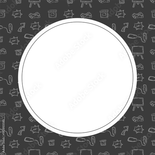 Hand drawn artist tool circle frame background