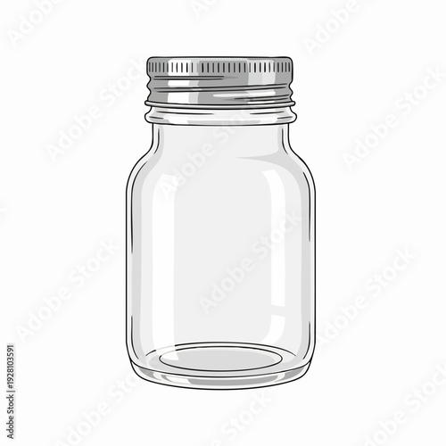 Empty clear glass jar with silver metal lid preserving container for homemade food storage rustic kitchenware in minimalist style