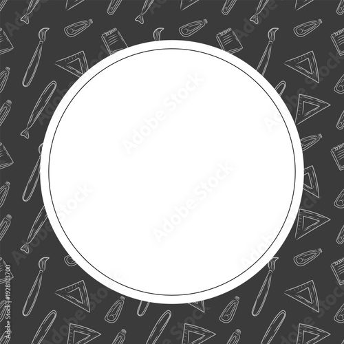Hand drawn artist tool circle frame background