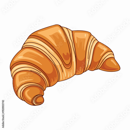 Delicious golden brown croissant illustration with flaky layers and a curved shape on a white background for pastry and bakery designs