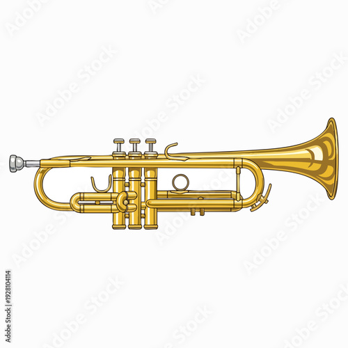Golden trumpet illustration with detailed valves and bell showcasing musical instrument design for educational resources and musical presentations