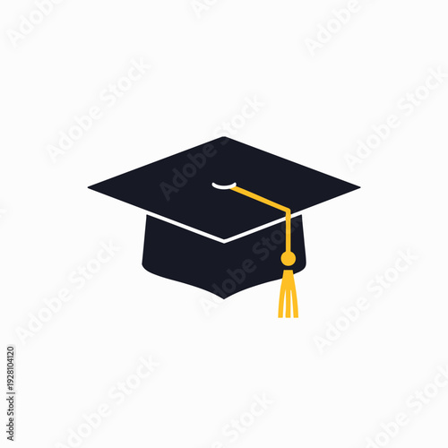 Graduation cap icon in flat vector style; academic mortarboard with tassel illustration for school education and graduation ceremony designs