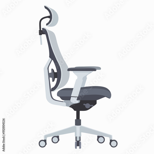 Ergonomic mesh office chair vector illustration featuring adjustable headrest armrests and lumbar support on a white background for corporate office use