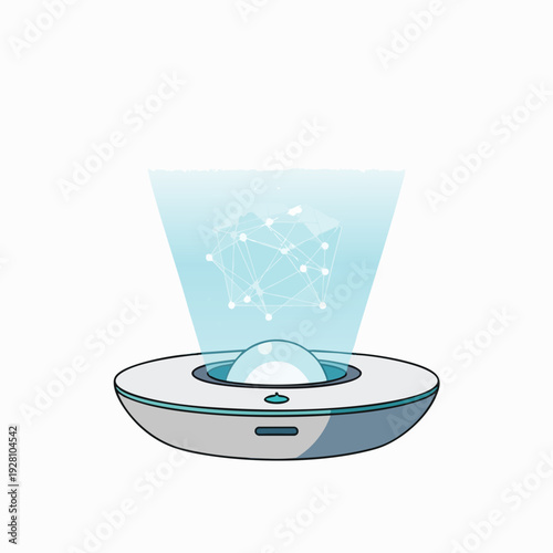 Digital hologram projector with geometric network projecting on white background for futuristic technology concepts vector illustration
