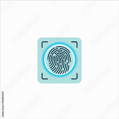 Fingerprint scanning on a blue square background biometric identification secure access digital authentication and authorization technology