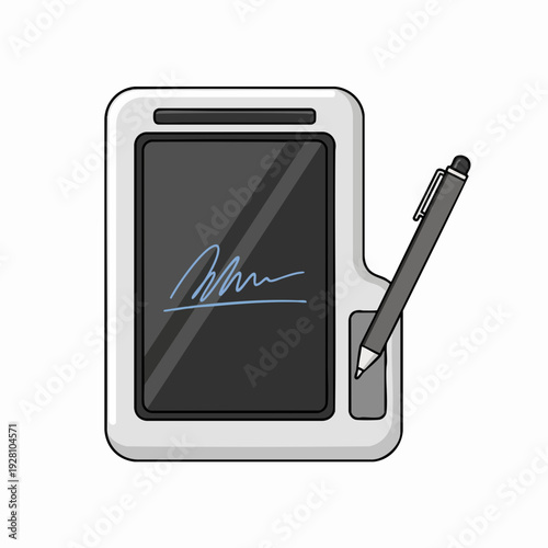 Digital signature capture device with stylus isolated illustration on white background for technology or business document applications