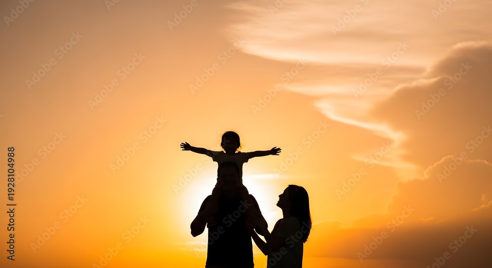 Fototapeta premium Silhouette of a man and woman against a vibrant orange sunset
