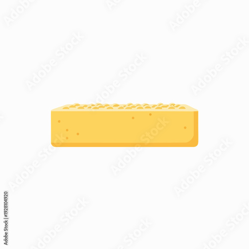 Flat vector illustration of a yellow cleaning sponge; foam texture surface for dishwashing and household chores isolated on white background