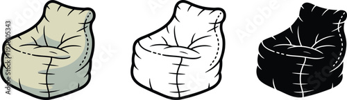 Bean bag chair silhouette & Outline and illustration set isolated on transparent background