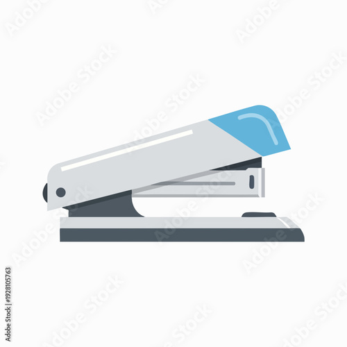 Grey stapler illustration with light blue accent simple vector design for office supply and business document organization in clean style