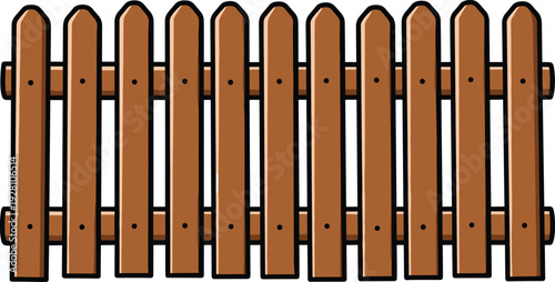 Wooden picket fence illustration, outdoor garden boundary, natural wood texture, home privacy, rustic outdoor