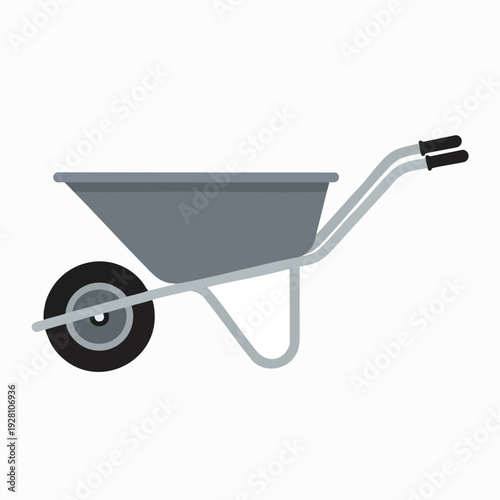 Gray wheelbarrow illustration on white background a gardening tool for carrying and construction use in vector format; simple graphic design