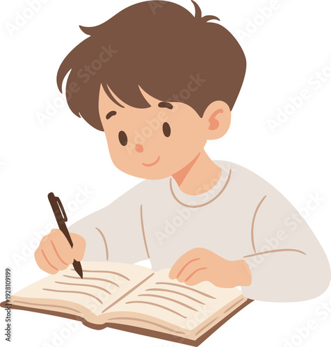 little boy writting in a book