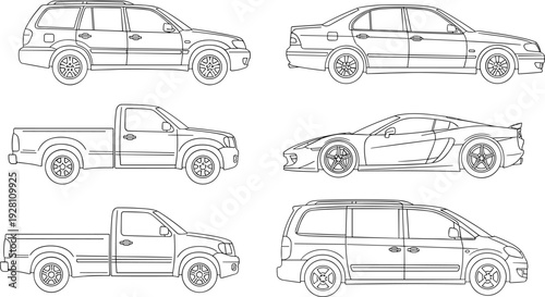 Vehicle outline collection featuring various car body styles like sedan station wagon truck and sportscar