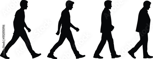 Life progression walking silhouettes, aging stages vector, human growth illustration, lifestyle evolution design, people posture change, symbolic passage of time art