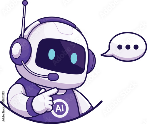 AI chatbot robot assistant mascot with headset communication support artificial intelligence virtual helper technology customer service automation illustration concept