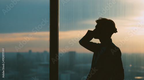 Silhouette of a young, bright man in charge of the director's rest