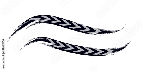 Tire trace track. Abstract wheels braking distances, tread silhouettes brushes. Isolated car or motorcycles vector trails. eps10 vector