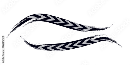 Tire trace track. Abstract wheels braking distances, tread silhouettes brushes. Isolated car or motorcycles vector trails. eps10 vector