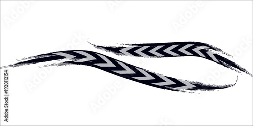 Tire trace track. Abstract wheels braking distances, tread silhouettes brushes. Isolated car or motorcycles vector trails. eps10 vector