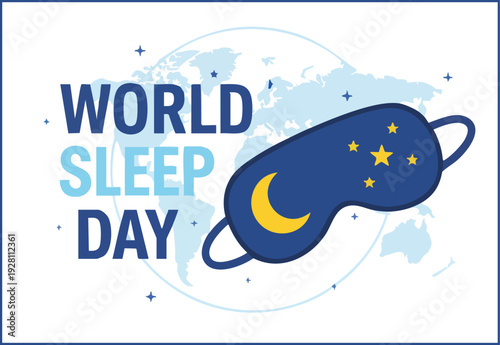 World sleep day illustration with blue sleep mask and globe background