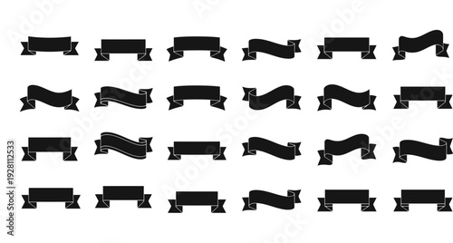 Collection of black silhouettes of variously posed dogs on a white background viewed from the side
