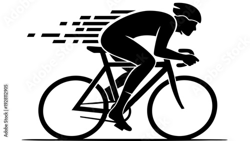 Speed silhouette of a professional cyclist racing on a black road bike