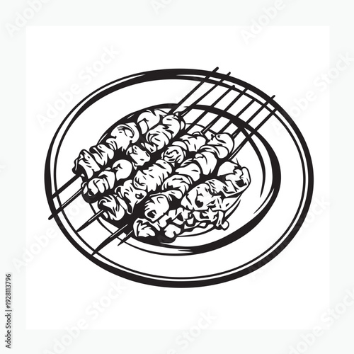 vector illustration of satay on a plate