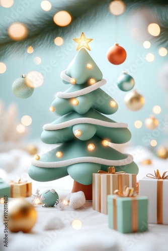 Festive christmas tree with twinkling lights and wrapped gifts in a cozy holiday setting