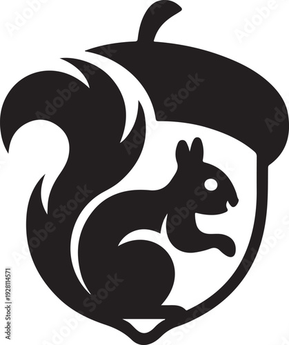 Cute Squirrel in Acorn Silhouette Logo, Cute Animal Vector Icon
