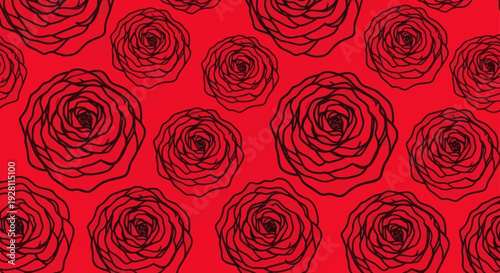 Illustration of roses in a seamless pattern viewed from directly above on a red background in Whisk vector file