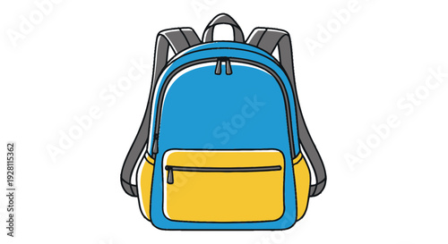 Blue Backpack with Yellow Pockets Illustration.