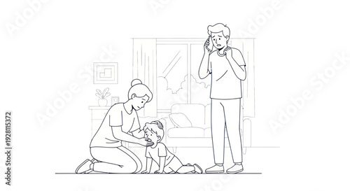 Family Members Using Mobile Phones Together.