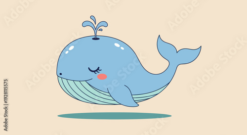 Cute Cartoon Whale Illustration with Water Spout.