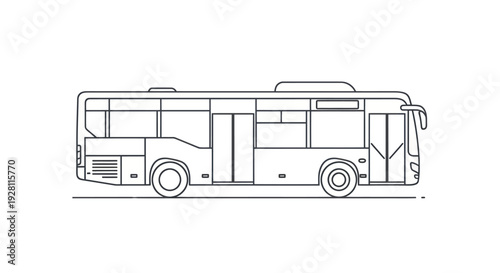 Line Drawing of a City Bus Vehicle.