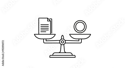 Balance Scale with Document and Coin.