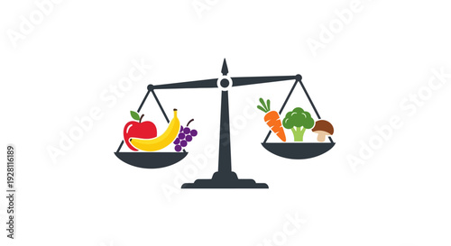 Balance scale with fruit and vegetables.